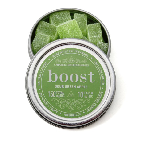 Boost – THC Sour Green Apple Gummies – 150mg | BC Weed Edible Canada Boost – THC Sour Green Apple Gummies – 150mg | BC Weed Edible Canada